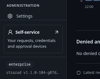 The foot of the console sidebar with the profile enterprise and the strazad version