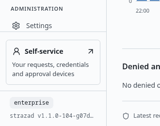 The foot of the console sidebar with the profile enterprise and the strazad version