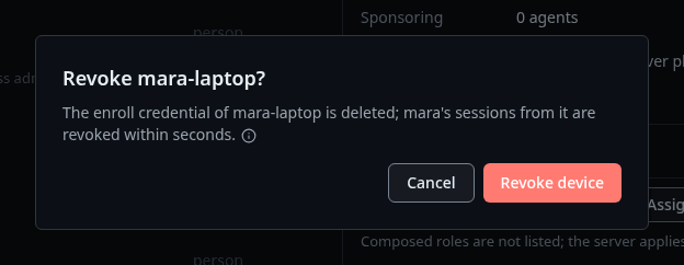 The confirmation that revokes mara's laptop as a device