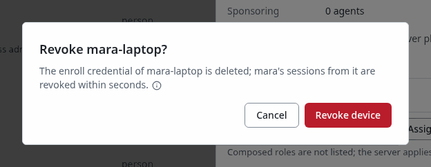 The confirmation that revokes mara's laptop as a device