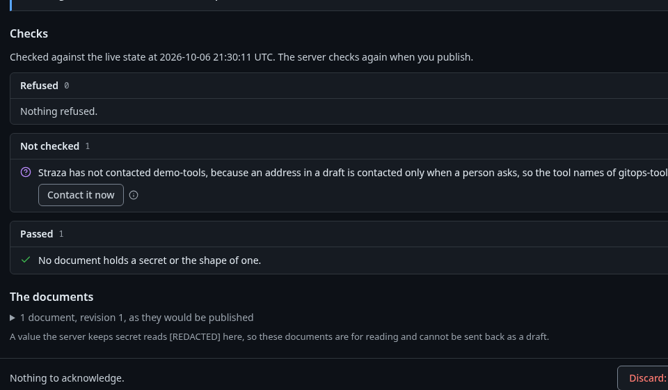 The draft that the apps directory proposed for gitops-tools, with Contact it now