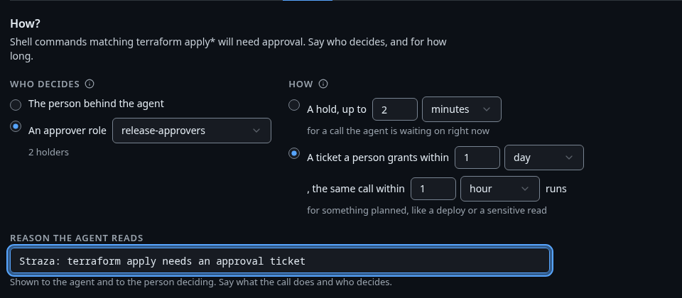 New policy, step How, with A ticket a person grants within 1 day picked