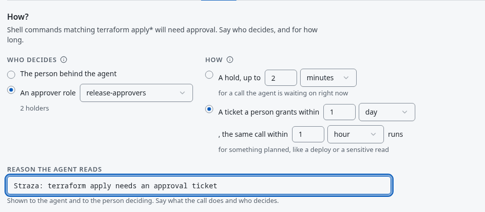 New policy, step How, with A ticket a person grants within 1 day picked