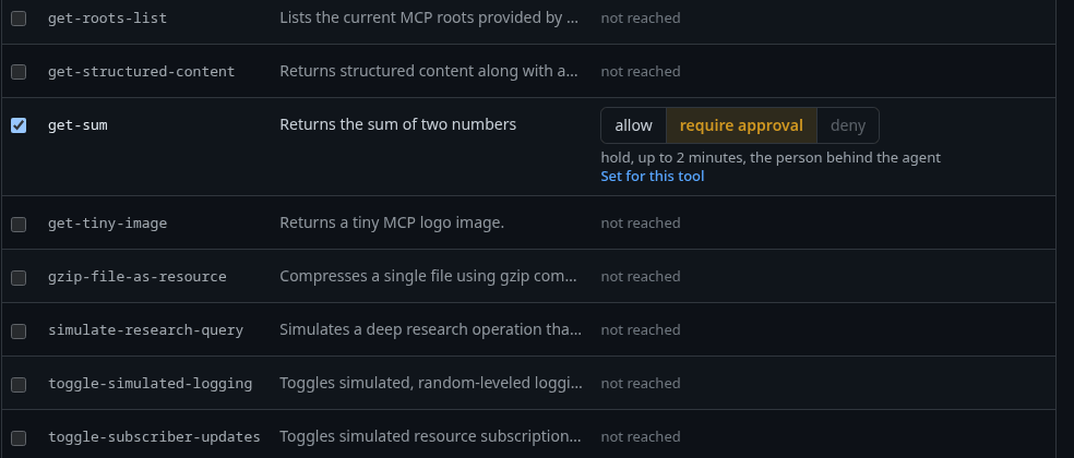 Edit access on scout-tools-readers, On a call set to Choose per tool, with get-sum requiring approval