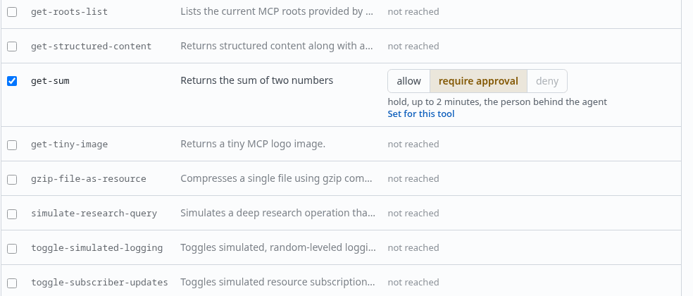 Edit access on scout-tools-readers, On a call set to Choose per tool, with get-sum requiring approval
