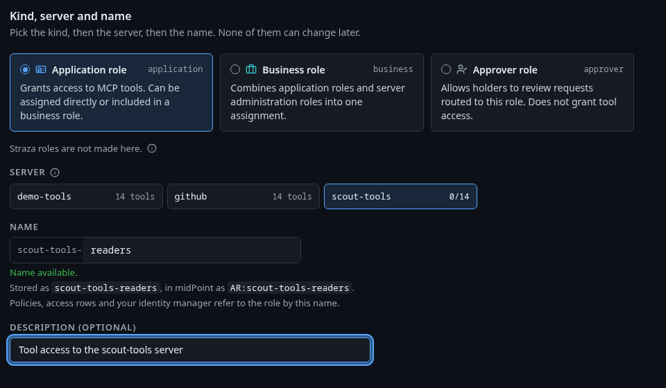 New role, step 1: Application role, the server scout-tools and the name readers
