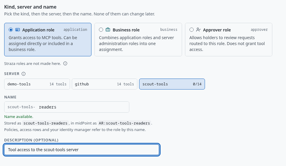 New role, step 1: Application role, the server scout-tools and the name readers