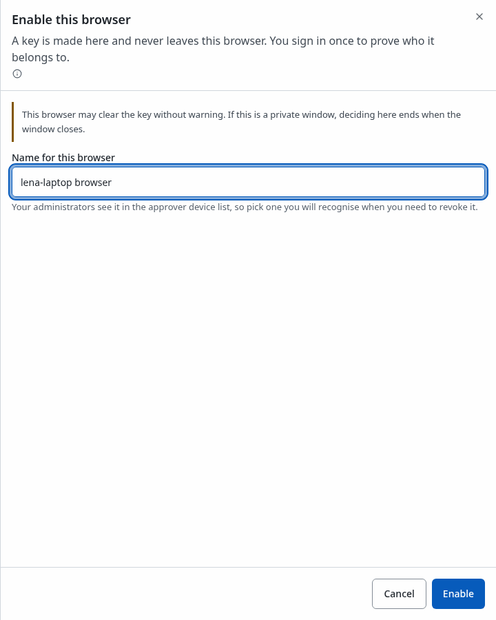 The Enable this browser sheet with the name this browser will carry