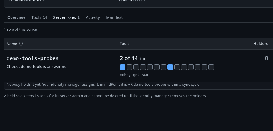 The Server roles tab of demo-tools with demo-tools-probes and its Edit tools and Delete actions