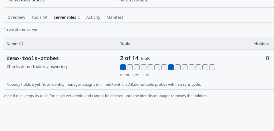 The Server roles tab of demo-tools with demo-tools-probes and its Edit tools and Delete actions