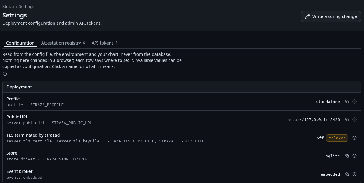 Settings, Configuration, with the settings strazad runs with