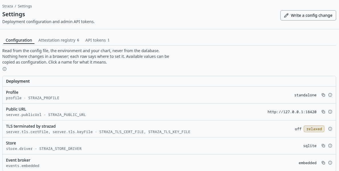 Settings, Configuration, with the settings strazad runs with