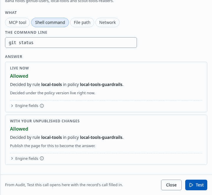 Test a call on a page with unpublished changes, answering for live now and with your changes