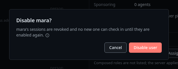 The Disable mara confirmation, which says what a disable stops